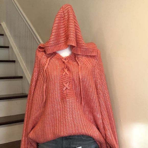 TORRID Rose Long Sleeve Chunky Woven Hooded Pullover W. Lace Up Front Sz 5X NWT - Picture 11 of 16